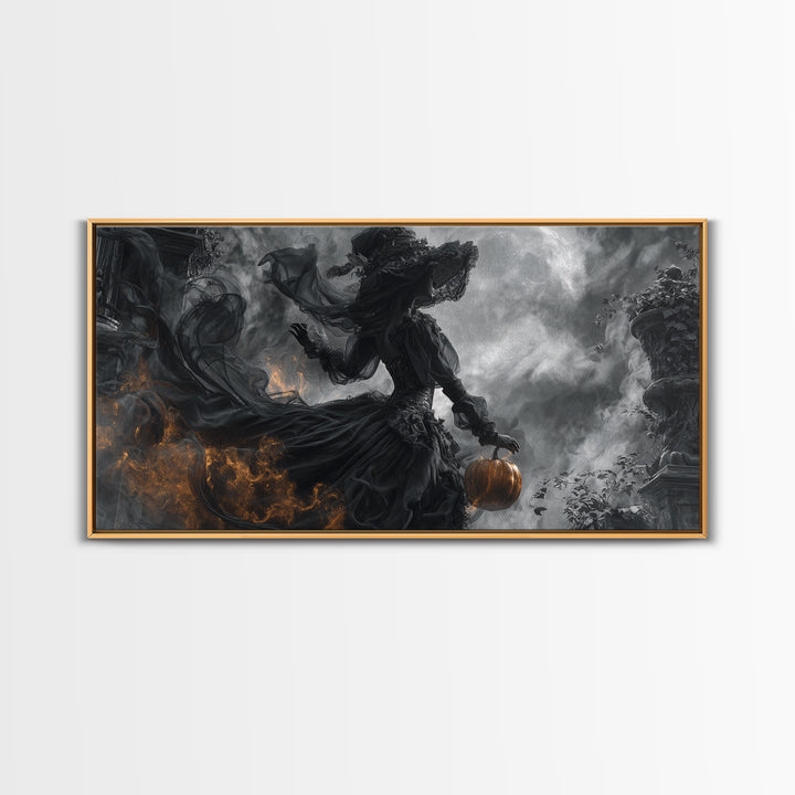 Halloween On Another Planet, Wide Panoramic Art, Gothic Horror Wall Art, Framed Canvas Print, Halloween Wall Decor, Gothic Home Decor