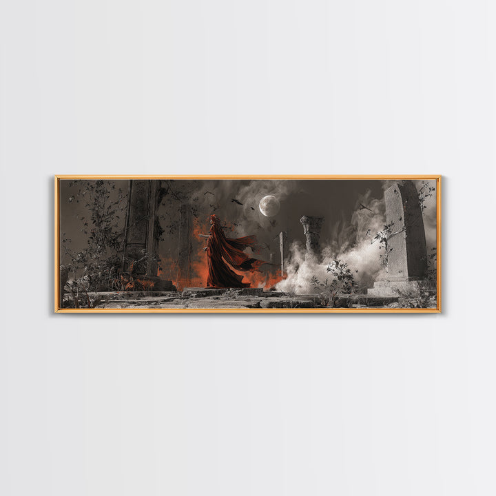 Halloween On Another Planet, Extra Wide Wall Art, Haunted Gothic Art, Framed Canvas Print, Halloween Wall Decor, Gothic Home Decor