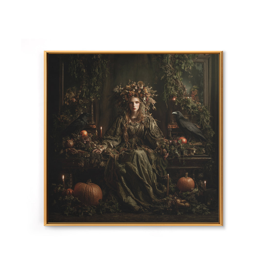 The Personification Of October, Square Wall Art, Macabre Wall Art, Framed Canvas Print, Halloween Wall Decor, Gothic Home Decor