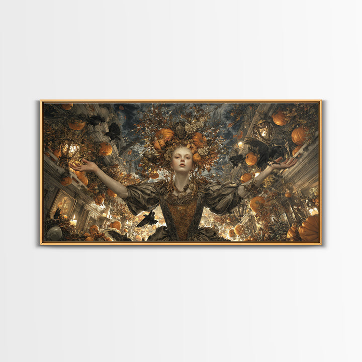 The Personification Of October, Wide Panoramic Art, Gothic Horror Wall Art, Framed Canvas Print, Halloween Wall Decor, Gothic Home Decor
