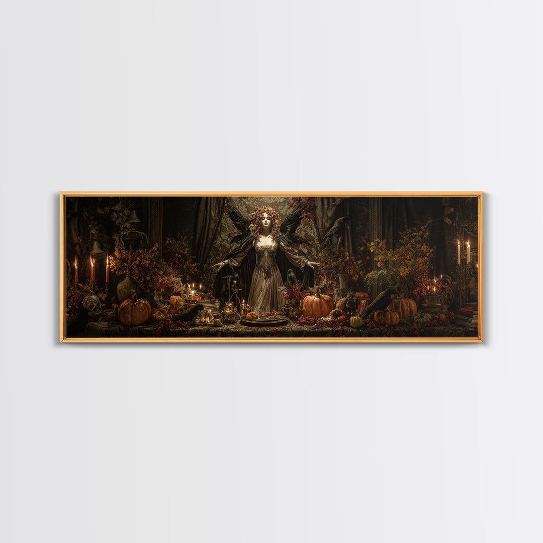 The Personification Of October, Extra Wide Wall Art, Gothic Horror Wall Art, Framed Canvas Print, Halloween Wall Decor, Gothic Home Decor