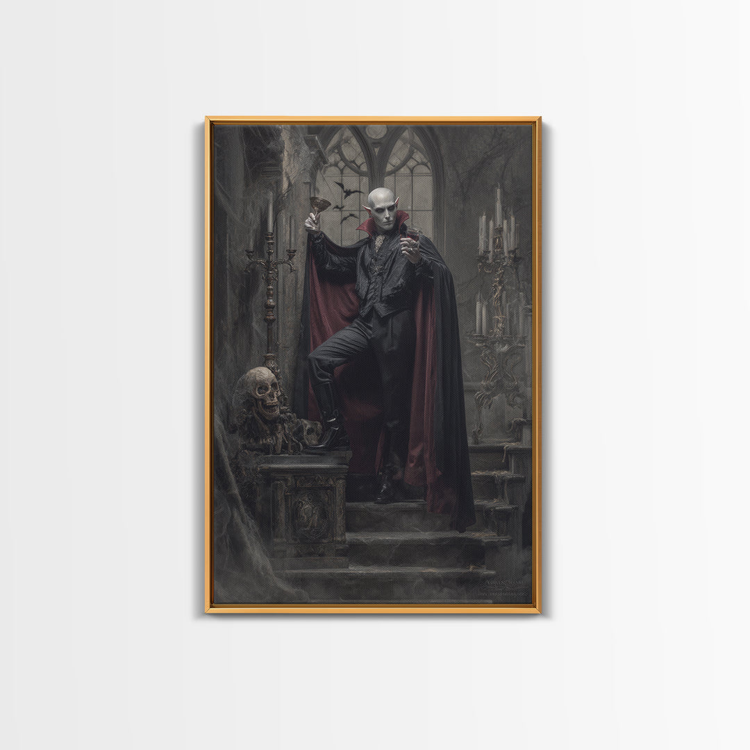 The Crimson Count Of Hollow Keep, Vertical Wall Art, Haunted Gothic Art, Framed Canvas Print, Halloween Wall Decor, Gothic Home Decor
