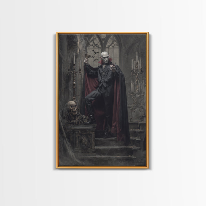 The Crimson Count Of Hollow Keep, Vertical Wall Art, Haunted Gothic Art, Framed Canvas Print, Halloween Wall Decor, Gothic Home Decor