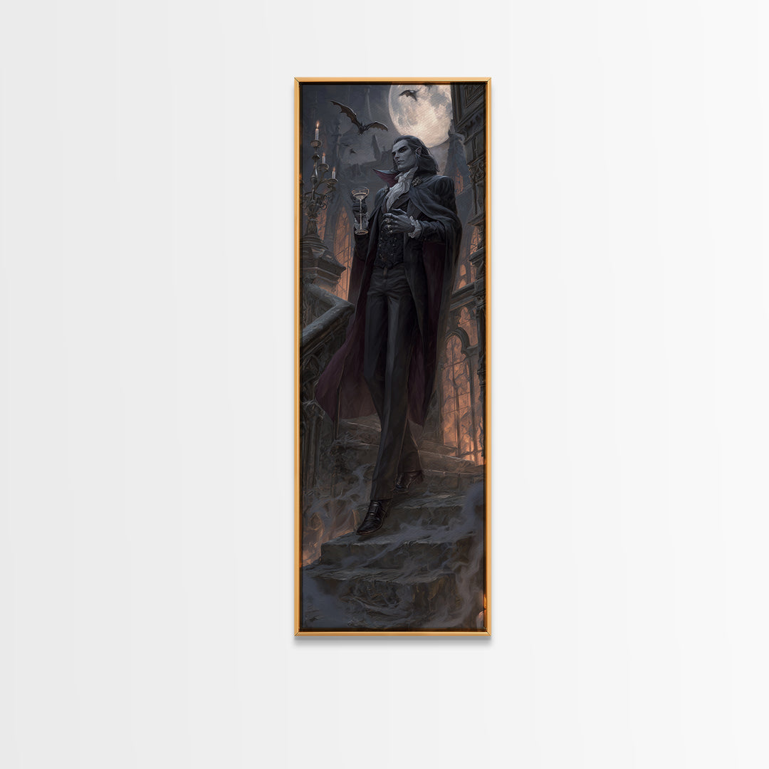 The Crimson Count Of Hollow Keep, Tall Narrow Wall Art, Macabre Wall Art, Framed Canvas Print, Halloween Wall Decor, Gothic Home Decor