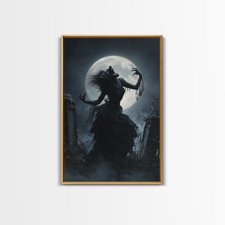 The Widow Wolf Of Briar Moon, Vertical Wall Art, Macabre Wall Art, Framed Canvas Print, Halloween Wall Decor, Gothic Home Decor