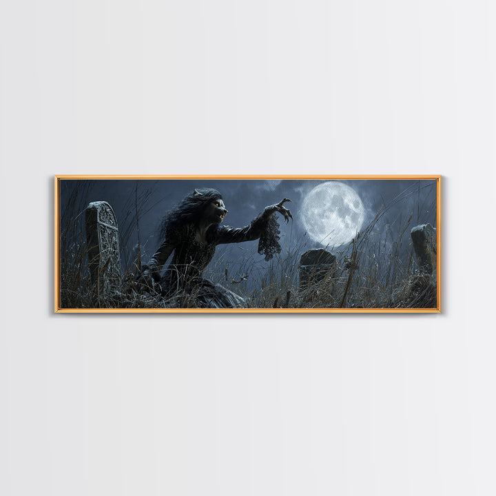 The Widow Wolf Of Briar Moon, Extra Wide Wall Art, Gothic Horror Wall Art, Framed Canvas Print, Halloween Wall Decor, Gothic Home Decor