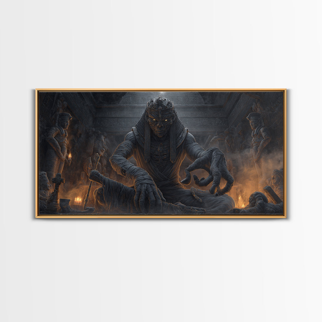 The Pharaoh Of Dustbound Silence, Wide Panoramic Art, Dark Halloween Decor, Canvas Print, Halloween Wall Decor, Gothic Home Decor
