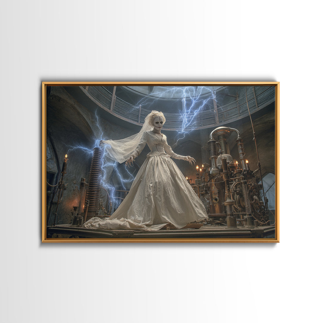 The Stitched Bride Of Thunder Hall, Landscape Wall Art, Haunted Gothic Art, Framed Canvas Print, Halloween Wall Decor, Gothic Home Decor