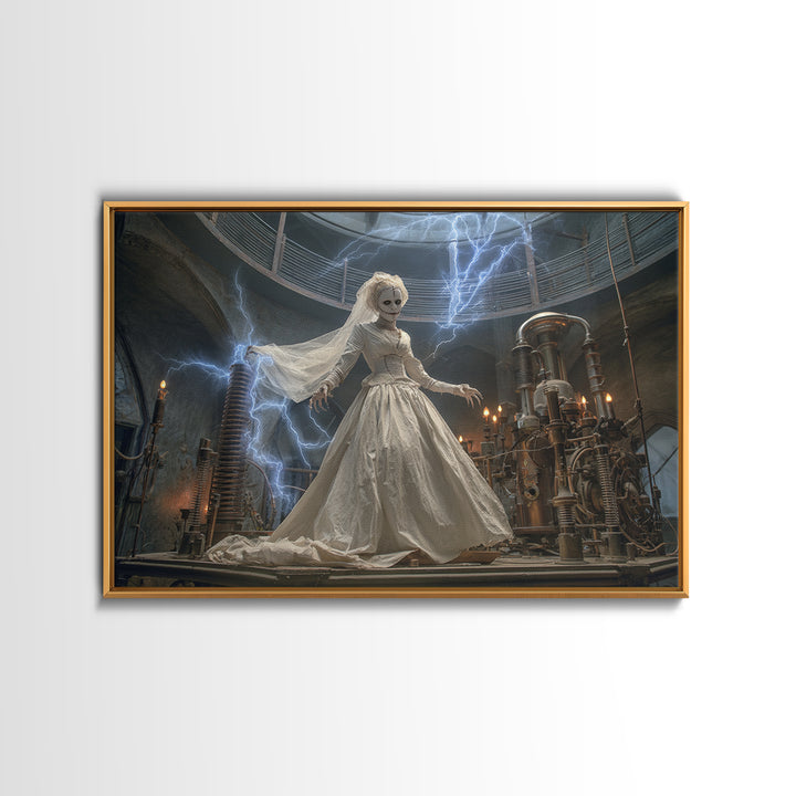 The Stitched Bride Of Thunder Hall, Landscape Wall Art, Haunted Gothic Art, Framed Canvas Print, Halloween Wall Decor, Gothic Home Decor