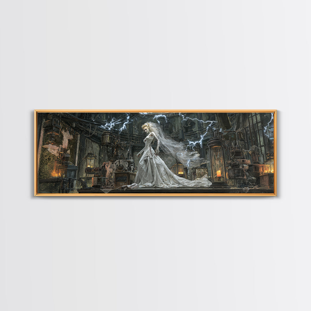 The Stitched Bride Of Thunder Hall, Extra Wide Wall Art, Haunted Gothic Art, Framed Canvas Print, Halloween Wall Decor, Gothic Home Decor
