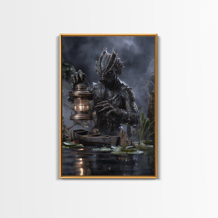 The Creature Of Lantern Lagoon, Vertical Wall Art, Dark Fantasy Wall Art, Canvas Print, Halloween Wall Decor, Gothic Home Decor
