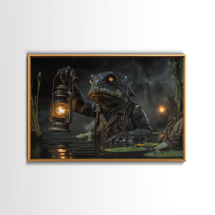 The Creature Of Lantern Lagoon, Landscape Wall Art, Dark Fantasy Wall Art, Canvas Print, Halloween Wall Decor, Gothic Home Decor