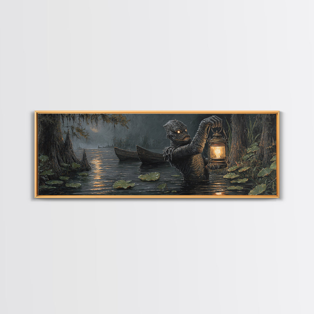 The Creature Of Lantern Lagoon, Extra Wide Wall Art, Spooky Home Decor, Canvas Print, Halloween Wall Decor, Gothic Home Decor