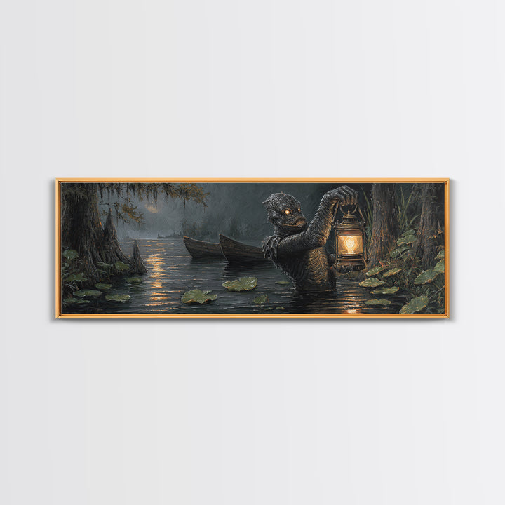 The Creature Of Lantern Lagoon, Extra Wide Wall Art, Spooky Home Decor, Canvas Print, Halloween Wall Decor, Gothic Home Decor