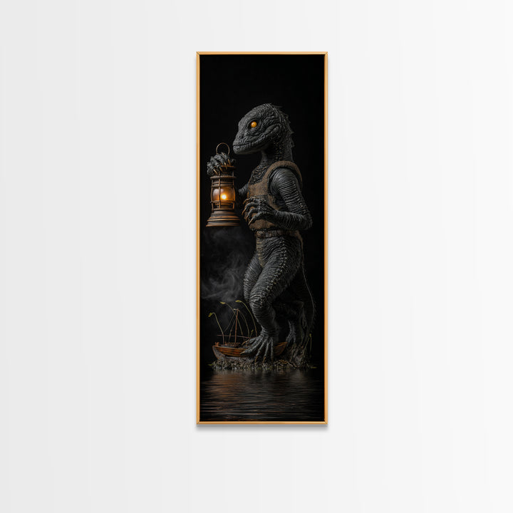 The Creature Of Lantern Lagoon, Tall Narrow Wall Art, Haunted Gothic Art, Framed Canvas Print, Halloween Wall Decor, Gothic Home Decor