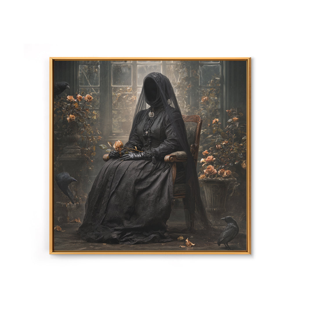 The Invisible Mourner Of Glass House, Square Wall Art, Dark Halloween Decor, Canvas Print, Halloween Wall Decor, Gothic Home Decor