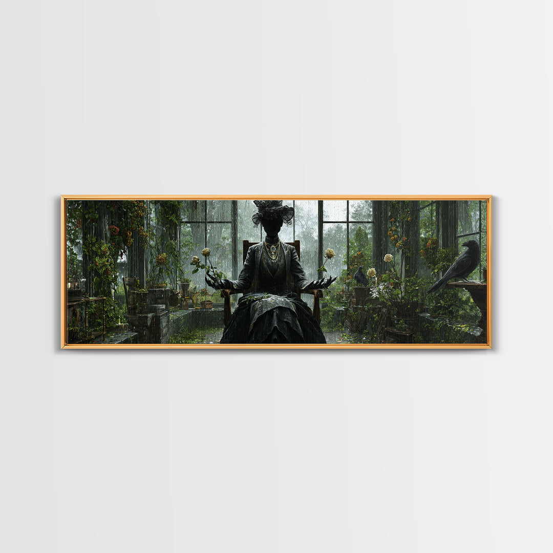 The Invisible Mourner Of Glass House, Extra Wide Wall Art, Spooky Home Decor, Canvas Print, Halloween Wall Decor, Gothic Home Decor
