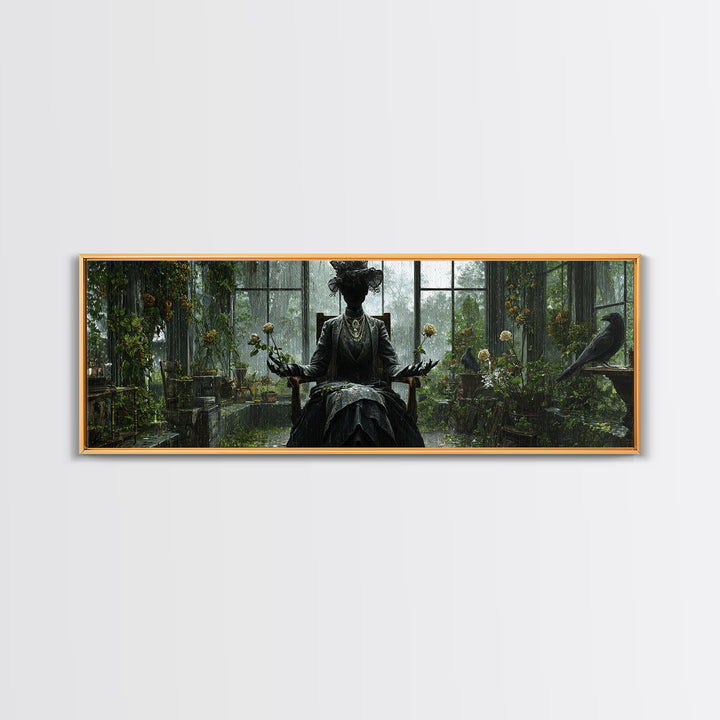 The Invisible Mourner Of Glass House, Extra Wide Wall Art, Spooky Home Decor, Canvas Print, Halloween Wall Decor, Gothic Home Decor