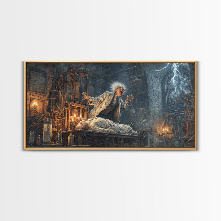 Doctor Vesper'S Resurrection Engine, Wide Panoramic Art, Dark Halloween Decor, Canvas Print, Halloween Wall Decor, Gothic Home Decor