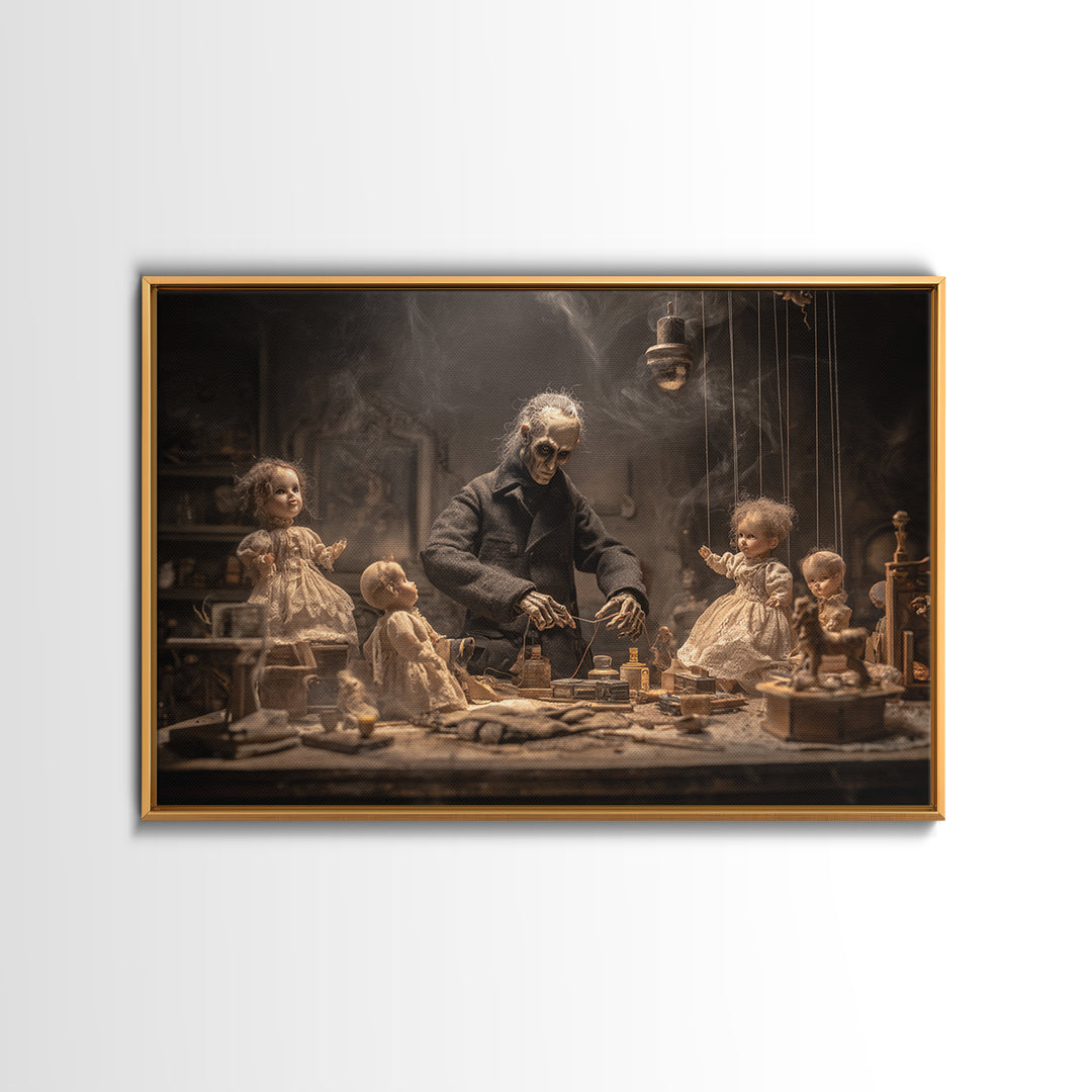 The Dollmaker Of Hollow Ward, Landscape Wall Art, Macabre Wall Art, Framed Canvas Print, Halloween Wall Decor, Gothic Home Decor