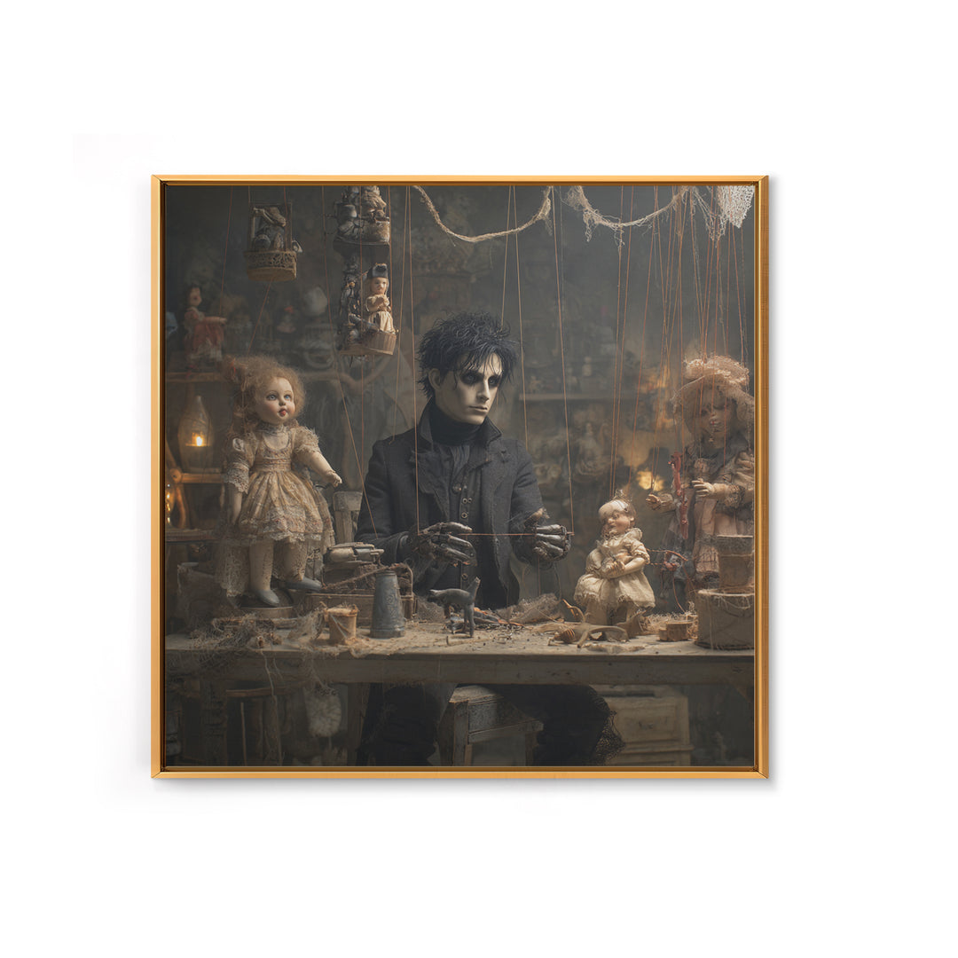 The Dollmaker Of Hollow Ward, Square Wall Art, Haunted Gothic Art, Framed Canvas Print, Halloween Wall Decor, Gothic Home Decor
