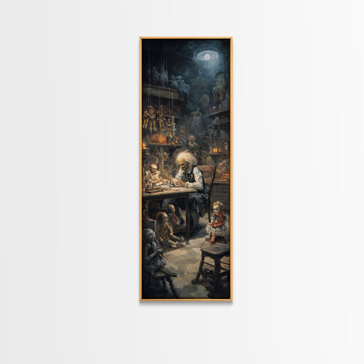 The Dollmaker Of Hollow Ward, Tall Narrow Wall Art, Dark Halloween Decor, Canvas Print, Halloween Wall Decor, Gothic Home Decor