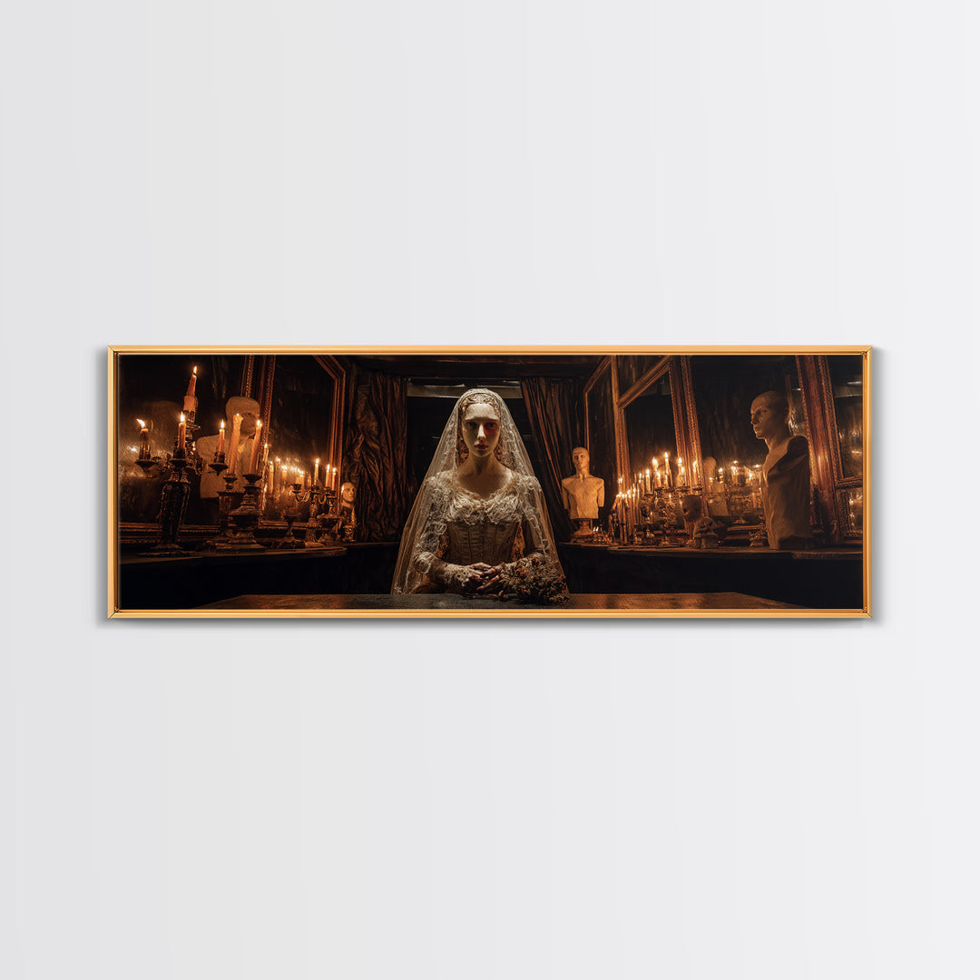 The Wax Bride Of Mourning Hall, Extra Wide Wall Art, Gothic Horror Wall Art, Framed Canvas Print, Halloween Wall Decor, Gothic Home Decor