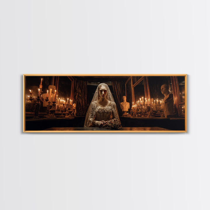 The Wax Bride Of Mourning Hall, Extra Wide Wall Art, Gothic Horror Wall Art, Framed Canvas Print, Halloween Wall Decor, Gothic Home Decor