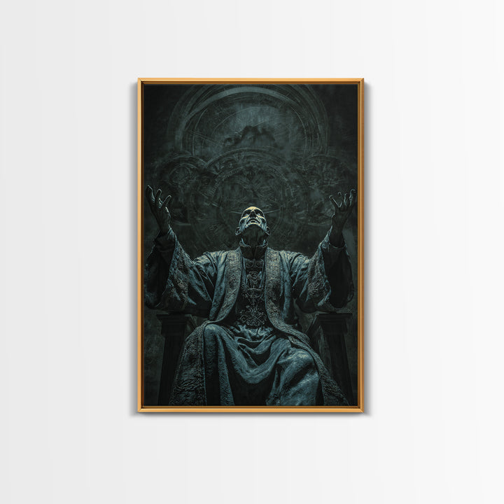 The Dreaming Priest Of The Outer Gate, Vertical Wall Art, Eldritch Gothic Decor, Framed Canvas Print, Halloween Wall Decor