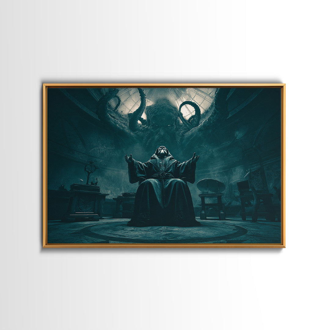 The Dreaming Priest Of The Outer Gate, Landscape Wall Art, Lovecraftian Horror Art, Canvas Print, Halloween Wall Decor, Gothic Home Decor