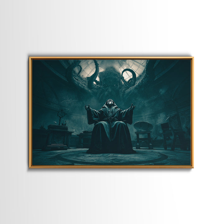 The Dreaming Priest Of The Outer Gate, Landscape Wall Art, Lovecraftian Horror Art, Canvas Print, Halloween Wall Decor, Gothic Home Decor