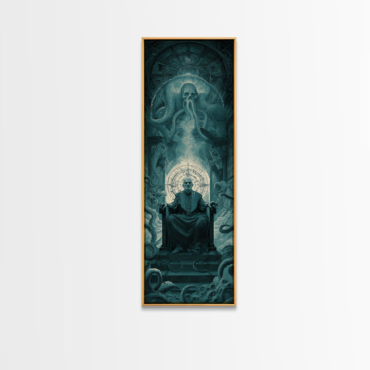 The Dreaming Priest Of The Outer Gate, Tall Narrow Wall Art, Dark Halloween Decor, Canvas Print, Halloween Wall Decor, Gothic Home Decor