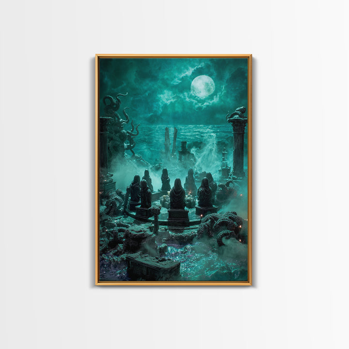 The Choir Of Deepwater Acolytes, Vertical Wall Art, Macabre Wall Art, Framed Canvas Print, Halloween Wall Decor, Gothic Home Decor