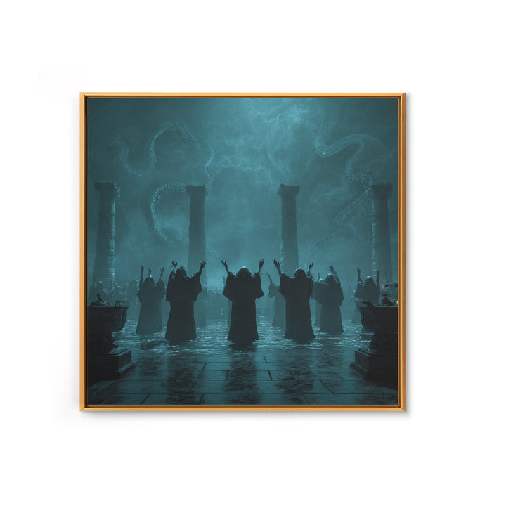 The Choir Of Deepwater Acolytes, Square Wall Art, Dark Fantasy Wall Art, Framed Canvas Print, Halloween Wall Decor, Gothic Home Decor