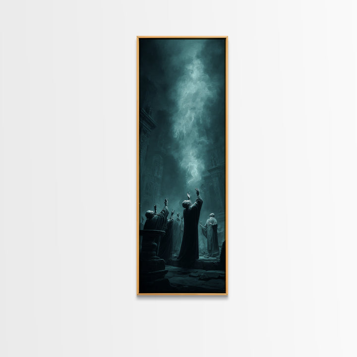 The Choir Of Deepwater Acolytes, Tall Narrow Wall Art, Lovecraftian Horror Art, Framed Canvas Print, Halloween Wall Decor, Gothic Home Decor