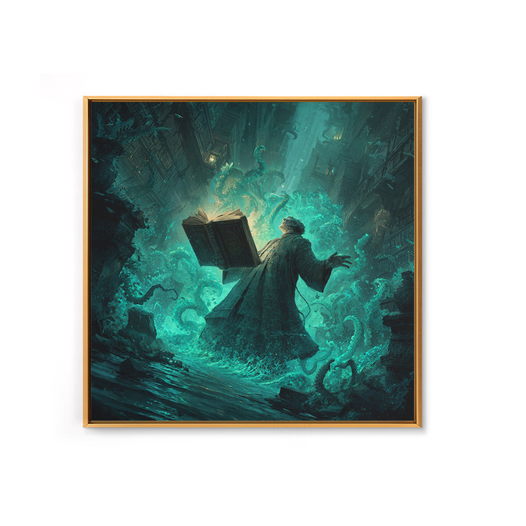 The Librarian Of Forbidden Tides, Square Wall Art, Gothic Horror Wall Art, Framed Canvas Print, Halloween Wall Decor, Gothic Home Decor