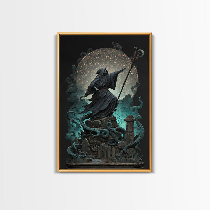 The Star-Seer Of Black Dunwich, Vertical Wall Art, Dark Halloween Decor, Framed Canvas Print, Halloween Wall Decor, Gothic Home Decor