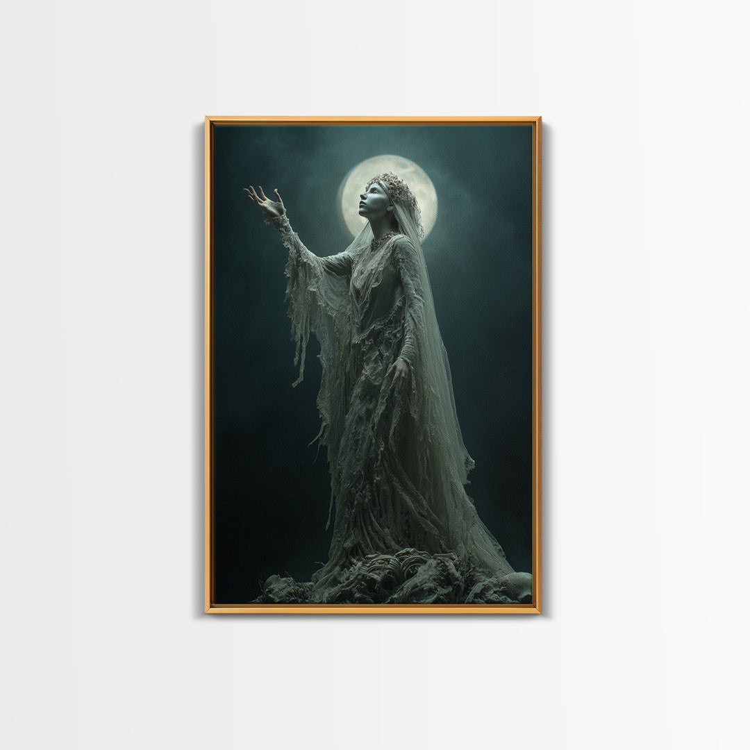 The Bride Of The Abyssal Moon, Vertical Wall Art, Dark Fantasy Wall Art, Canvas Print, Halloween Wall Decor, Gothic Home Decor