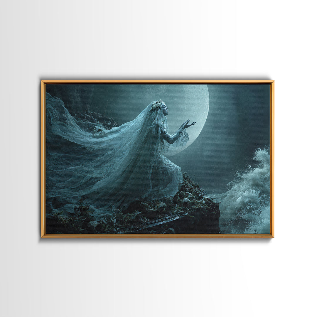 The Bride Of The Abyssal Moon, Landscape Wall Art, Lovecraftian Horror Art, Framed Canvas Print, Halloween Wall Decor, Gothic Home Decor