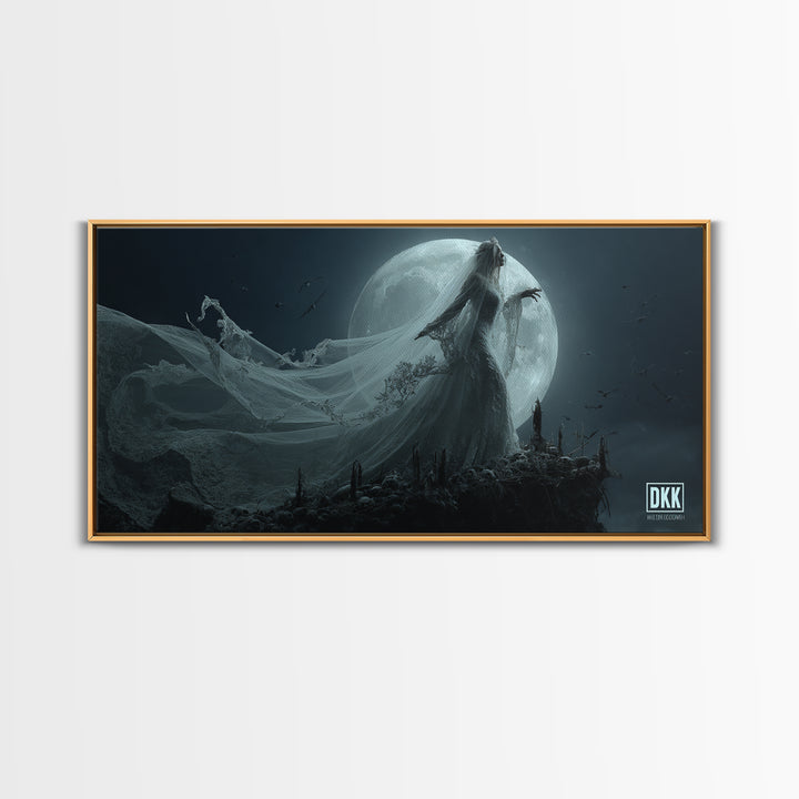 The Bride Of The Abyssal Moon, Wide Panoramic Art, Spooky Home Decor, Canvas Print, Halloween Wall Decor, Gothic Home Decor, Halloween Decor