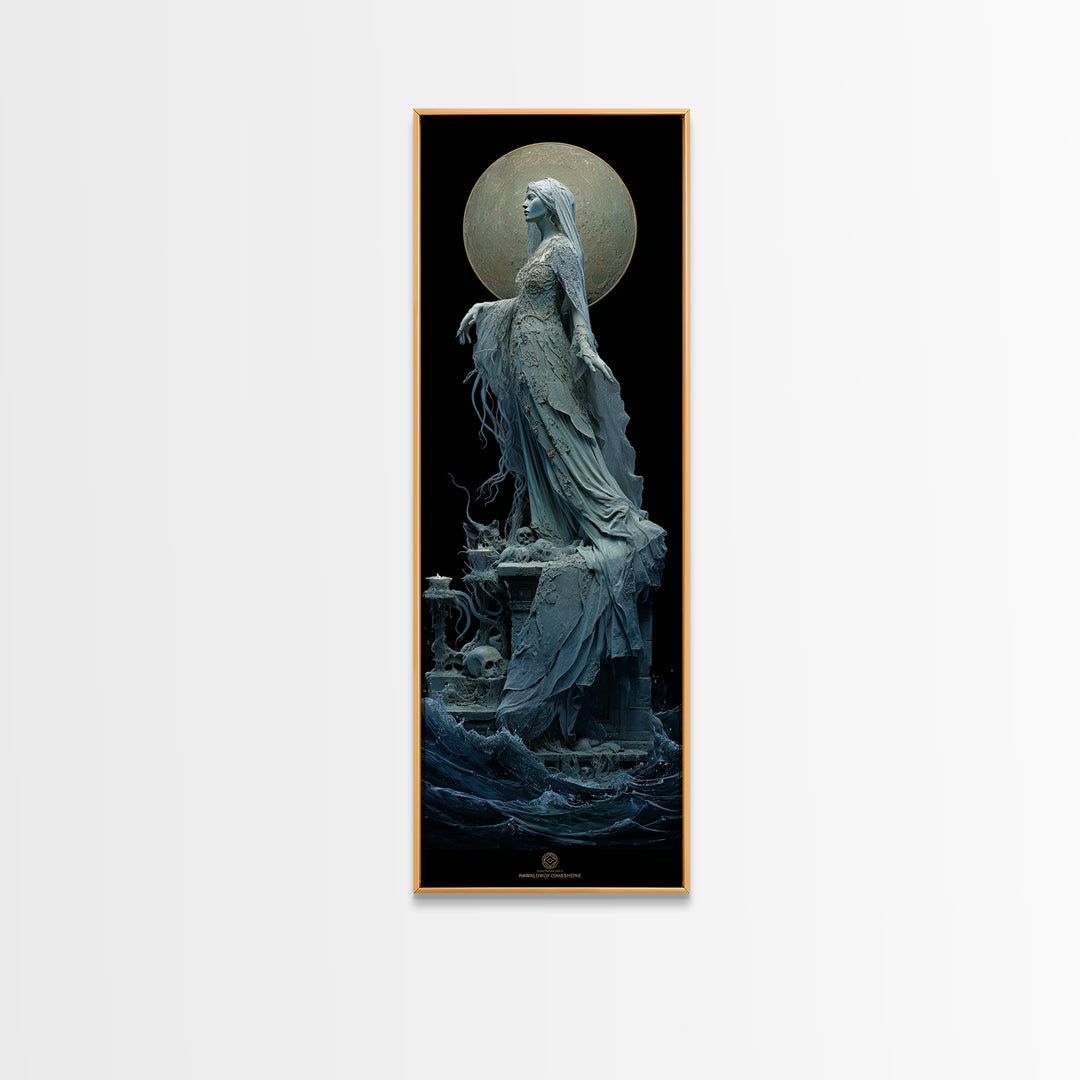 The Bride Of The Abyssal Moon, Tall Narrow Wall Art, Dark Fantasy Wall Art, Framed Canvas Print, Halloween Wall Decor, Gothic Home Decor