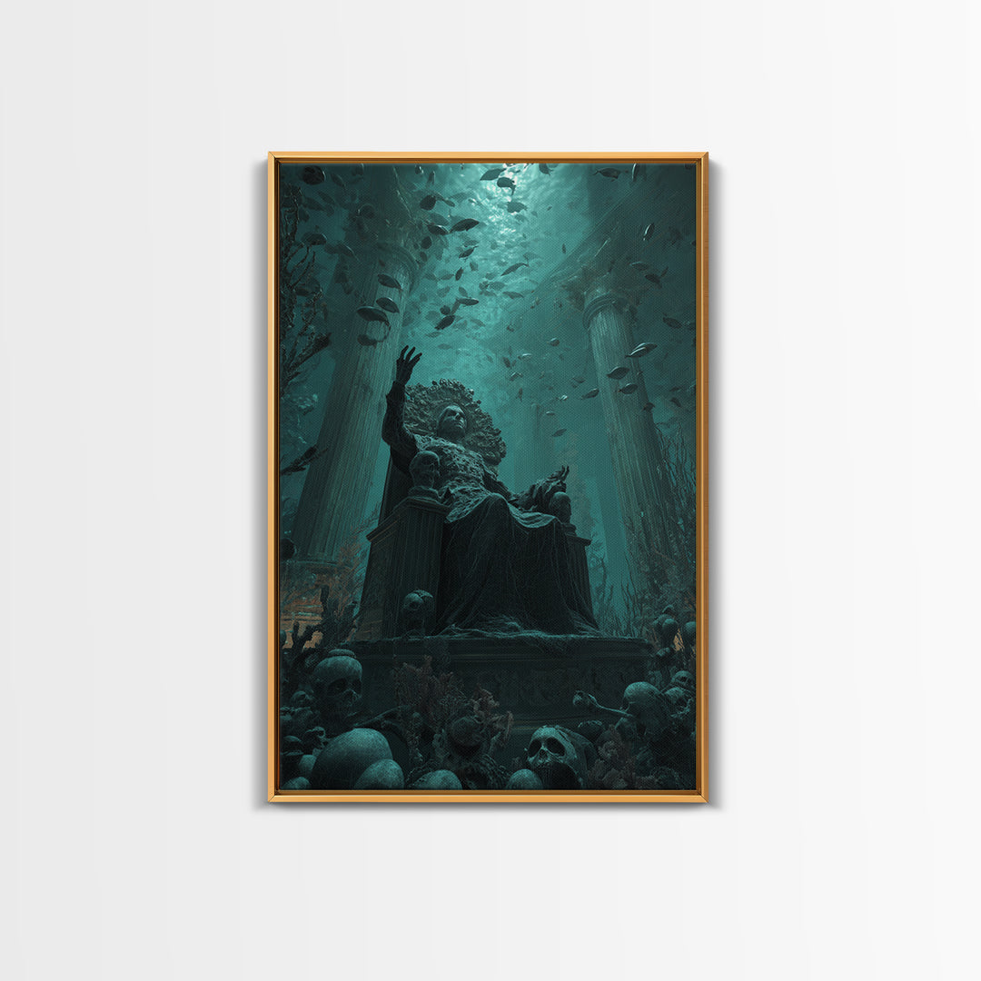 The Watcher In The Coral Throne, Vertical Wall Art, Cosmic Horror Wall Art, Framed Canvas Print, Halloween Wall Decor, Gothic Home Decor
