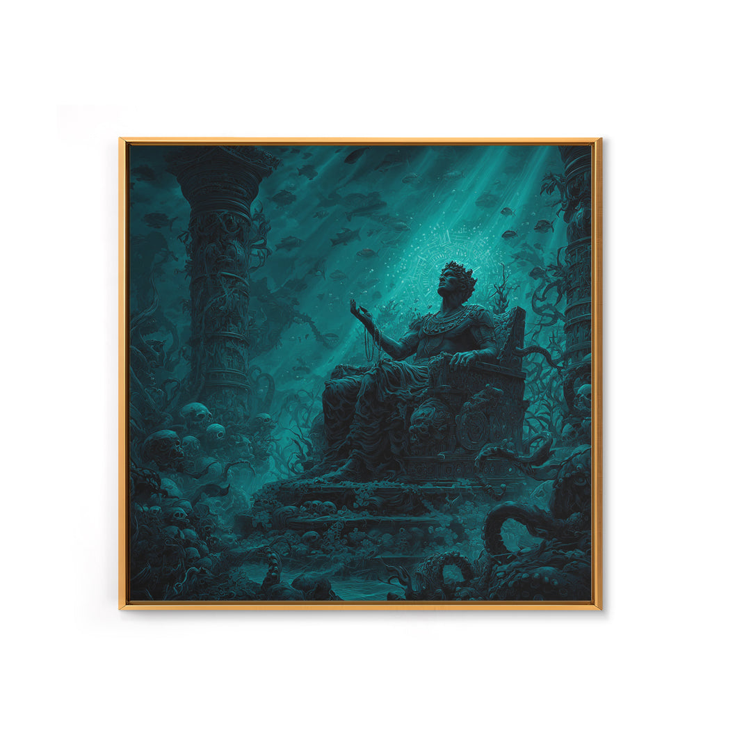 The Watcher In The Coral Throne, Square Wall Art, Lovecraftian Horror Art, Framed Canvas Print, Halloween Wall Decor, Gothic Home Decor