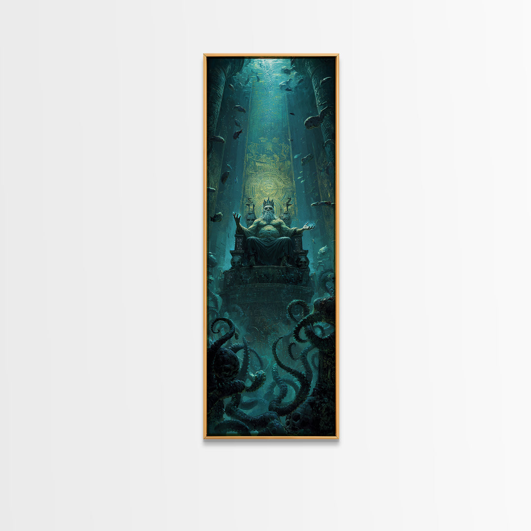 The Watcher In The Coral Throne, Tall Narrow Wall Art, Macabre Wall Art, Canvas Print, Halloween Wall Decor, Gothic Home Decor