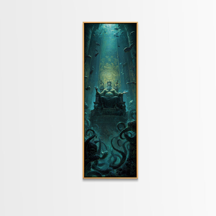 The Watcher In The Coral Throne, Tall Narrow Wall Art, Macabre Wall Art, Canvas Print, Halloween Wall Decor, Gothic Home Decor