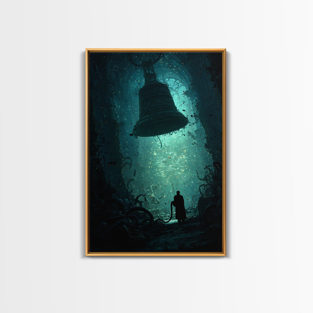 The Bellringer Of The Sunken Cathedral, Vertical Wall Art, Lovecraftian Horror Art, Framed Canvas Print, Halloween Wall Decor