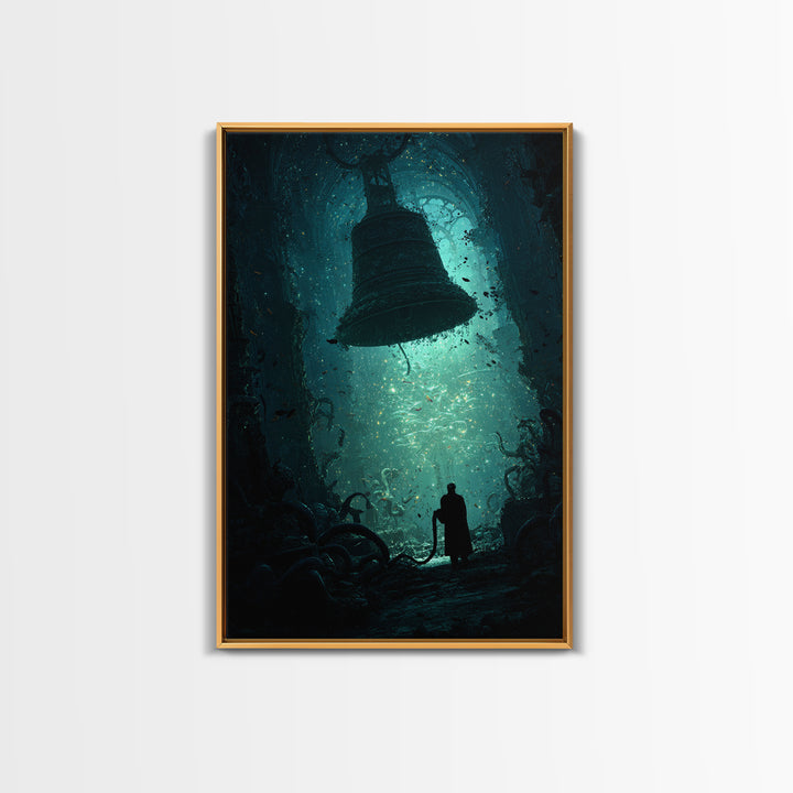 The Bellringer Of The Sunken Cathedral, Vertical Wall Art, Lovecraftian Horror Art, Framed Canvas Print, Halloween Wall Decor