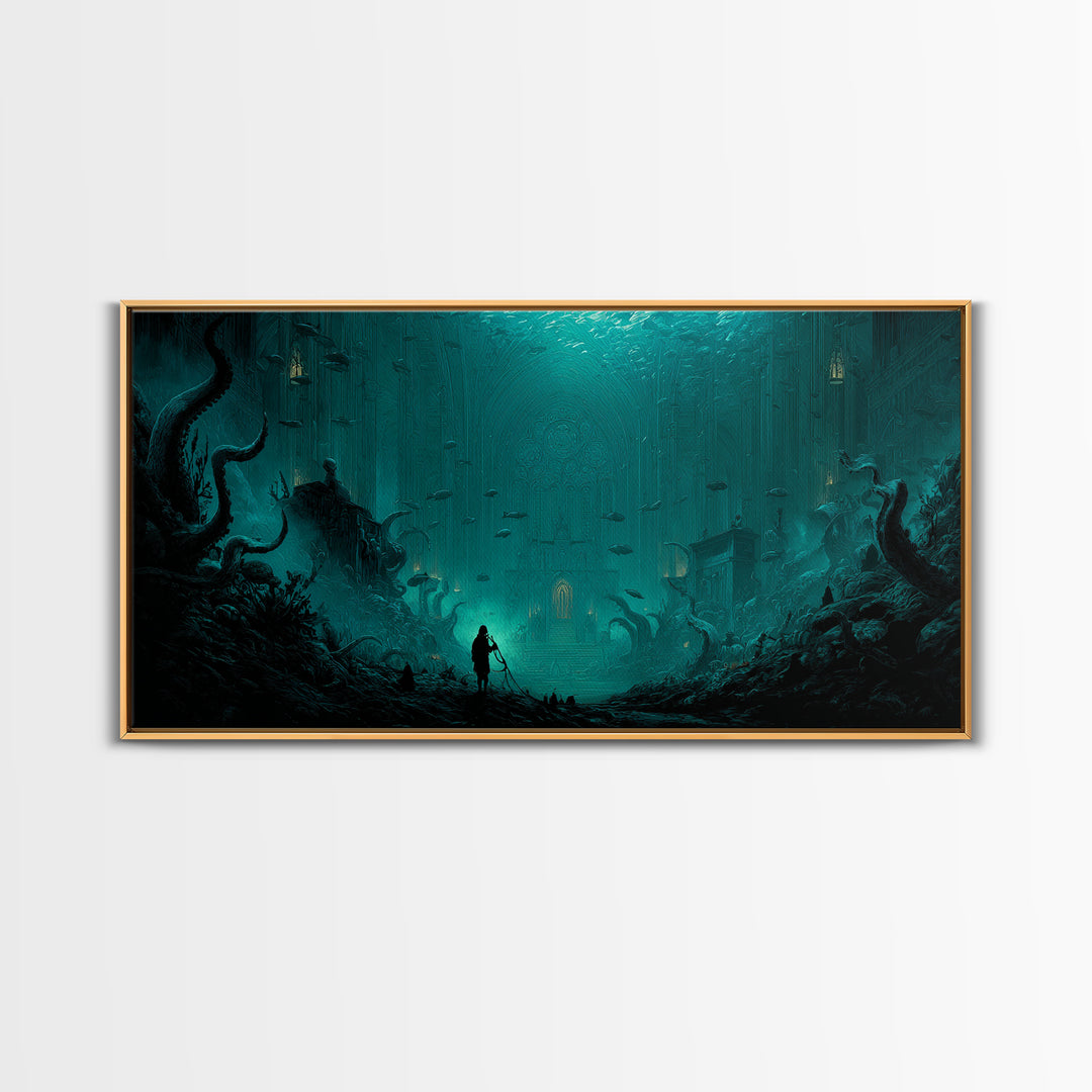 The Bellringer Of The Sunken Cathedral, Wide Panoramic Art, Spooky Home Decor, Canvas Print, Halloween Wall Decor, Gothic Home Decor