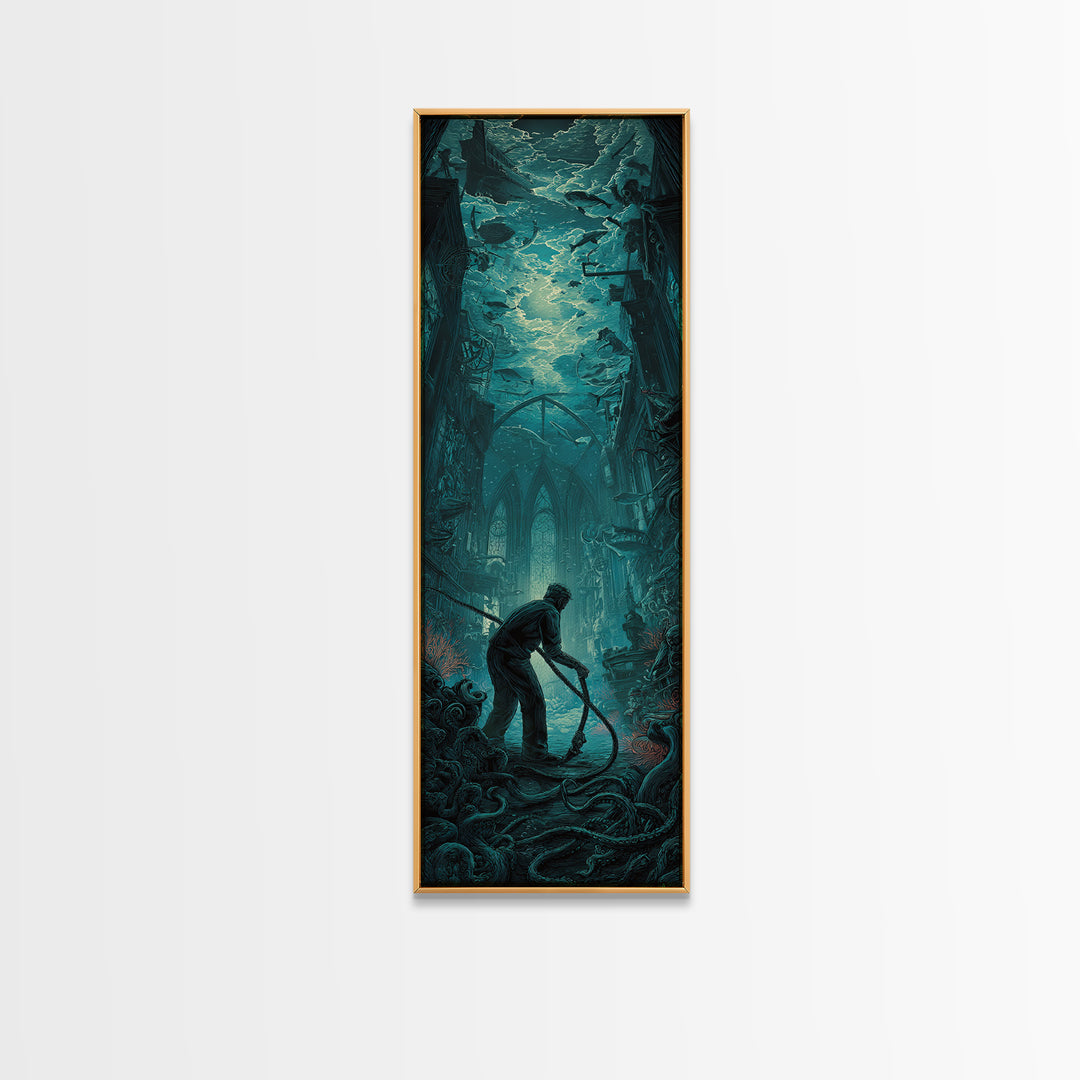 The Bellringer Of The Sunken Cathedral, Tall Narrow Wall Art, Dark Halloween Decor, Canvas Print, Halloween Wall Decor, Gothic Home Decor