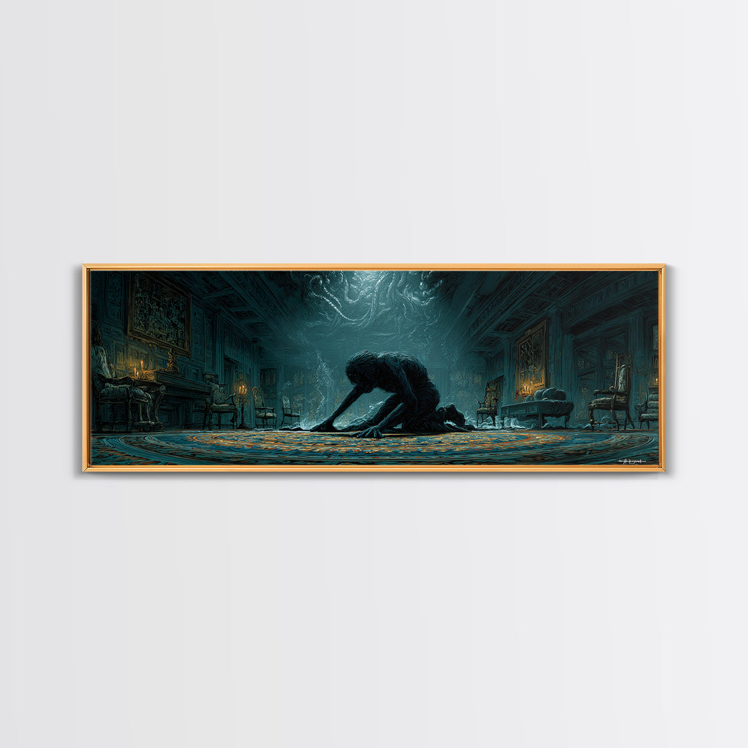 The Crawler Beneath The Floor Of Stars, Extra Wide Wall Art, Cosmic Horror Wall Art, Framed Canvas Print, Halloween Wall Decor